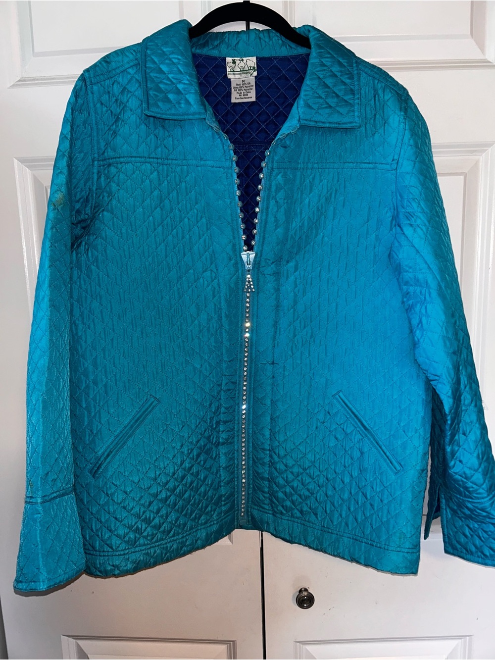 Quilted Teal Zip-Front Puffer Jacket for Women